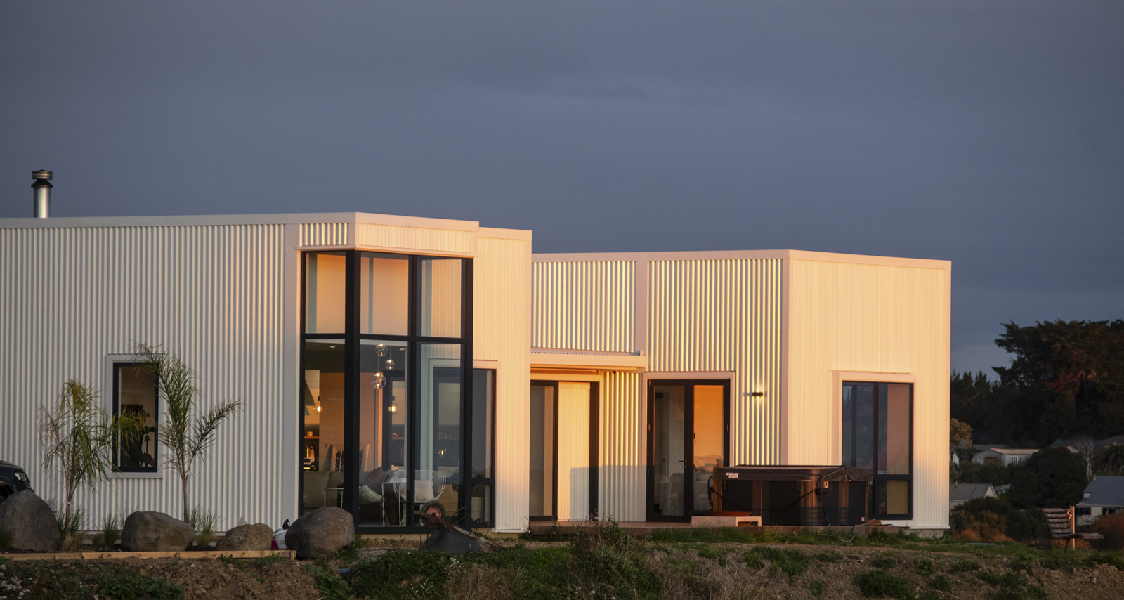 Exterior of house at dusk
