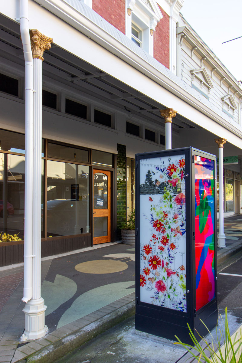 Heritage roof from street front with light box in front