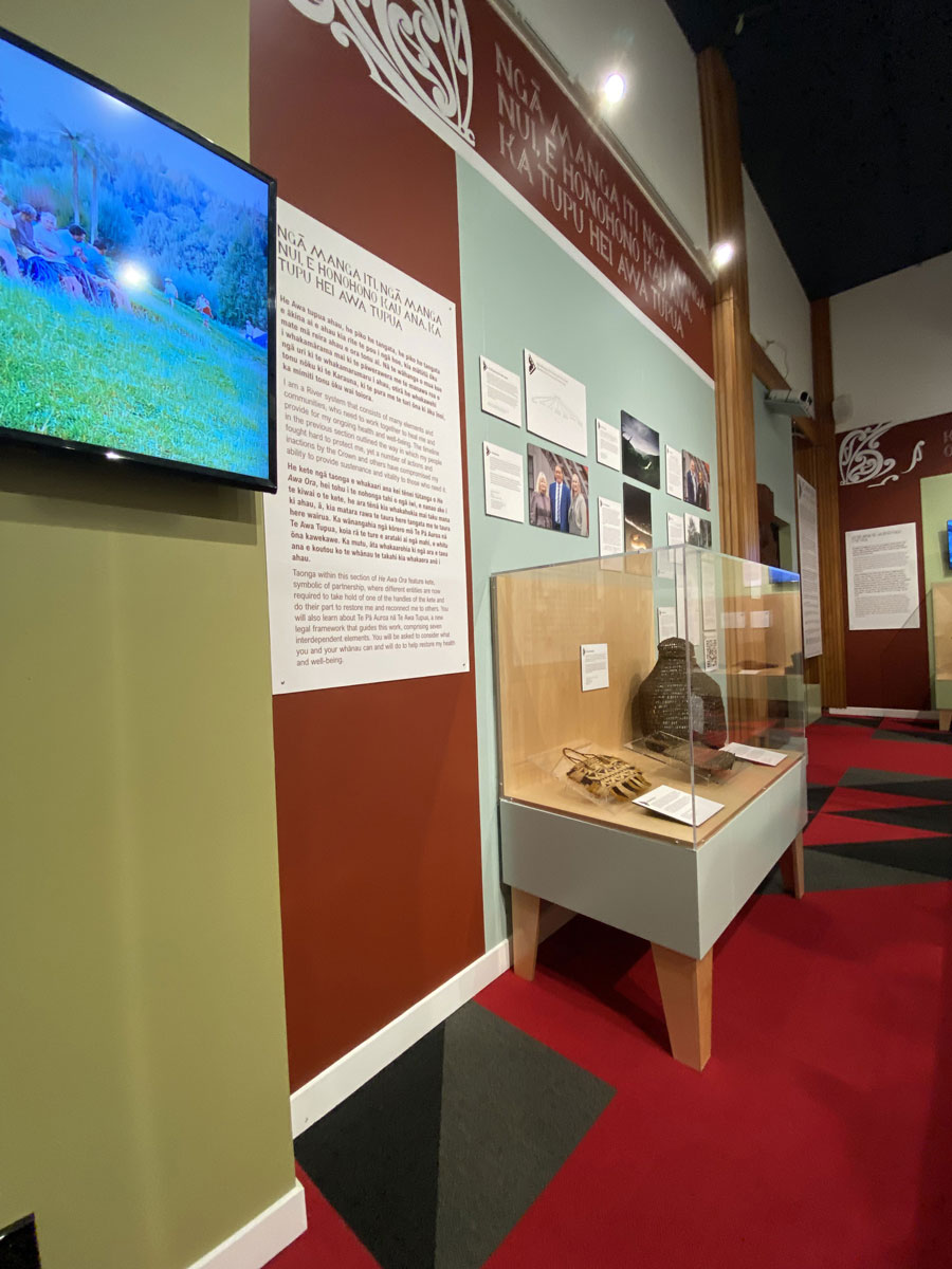He Awa Ora exhibition overall display and carpet pattern
