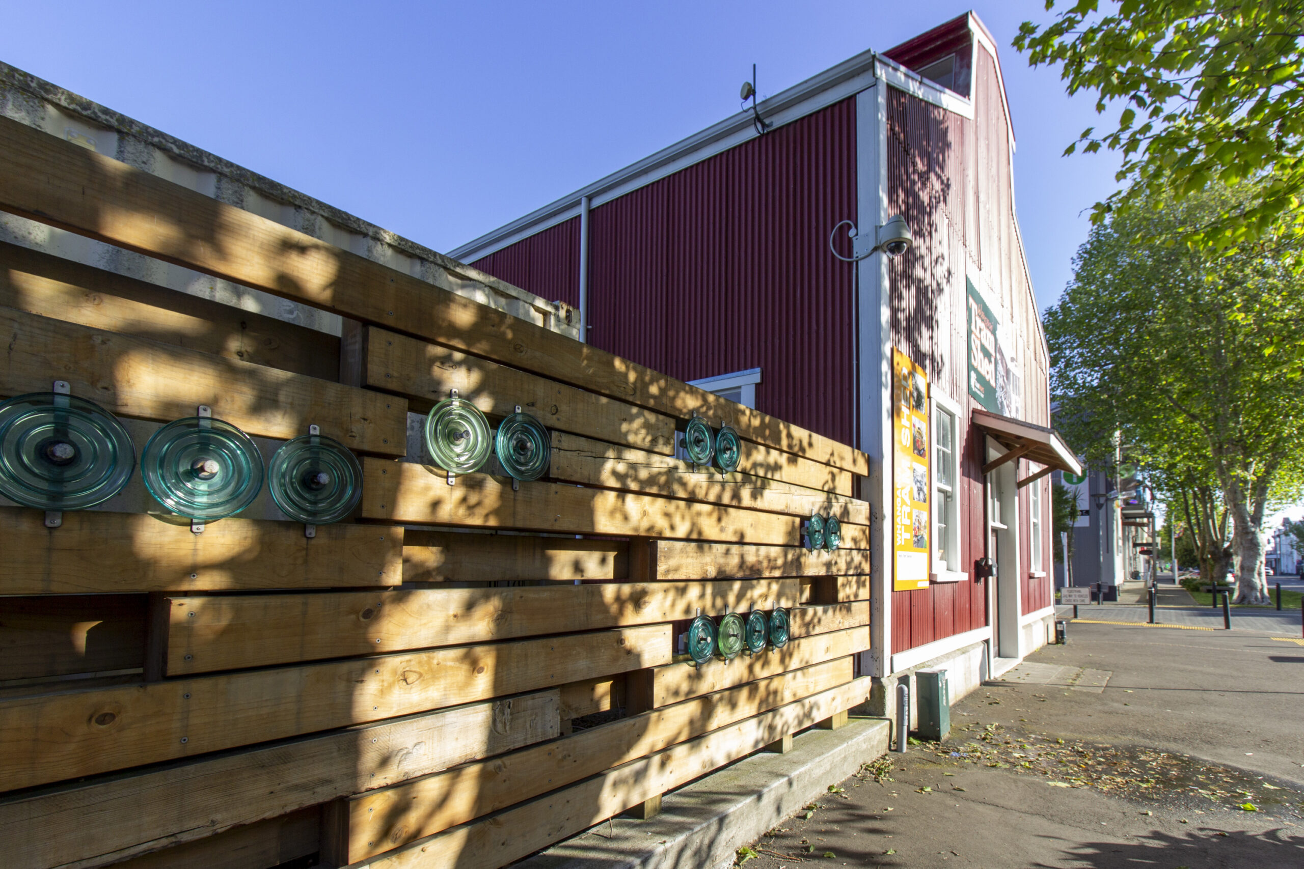 Tram shed and fence on Taupo Quay