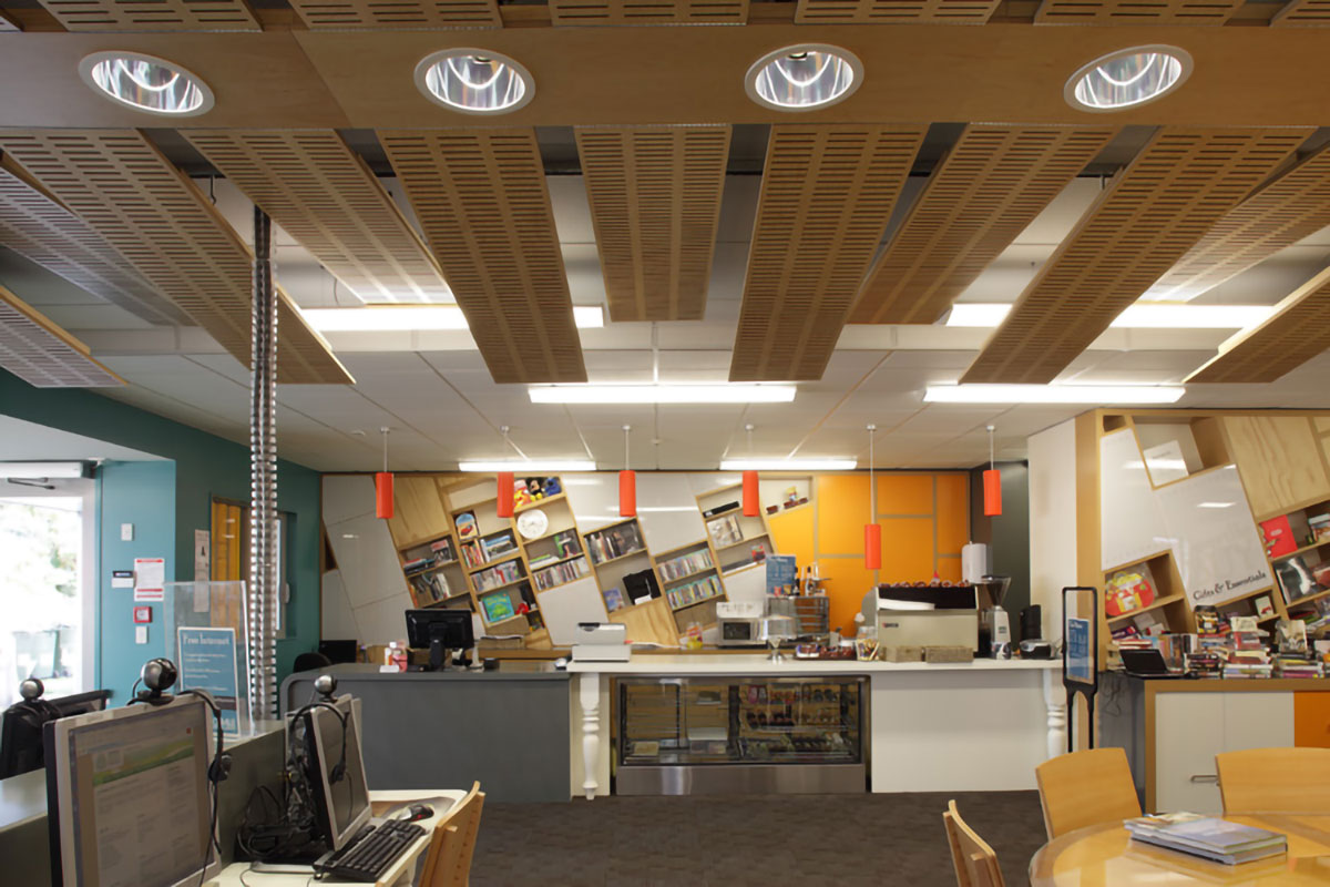 Overall interior view of the Gonville Library and cafe