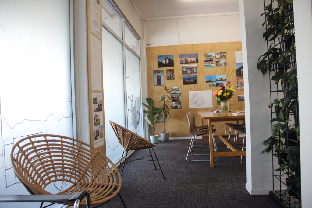 Interior view of front office and meeting space at Dalgleish Architects